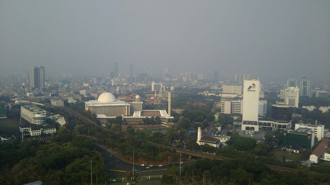 こちらは北東側。大きなドームが見えるのはアジア最大のモスク「イスティクラル」です。この低視程では海は見えません。