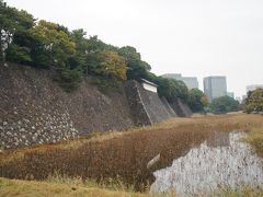 蓮池濠の石垣の上に富士見多聞が見えます。江戸城の防御施設だったものです。