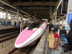 広島駅に着くとこだまが入線してきました。よく見ると昔指定して乗車した流線型の500型新幹線です。ピンク色に塗られていました。車両横には、絵が描いてあります。キティちゃん列車です。