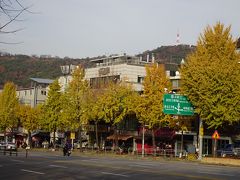 地下鉄6号線・緑莎坪（ノッサピョン）駅へ。

ソウルのおしゃれスポット梨泰院（イテウォン）エリアになります。

黄金色の街路樹がとても綺麗だった。