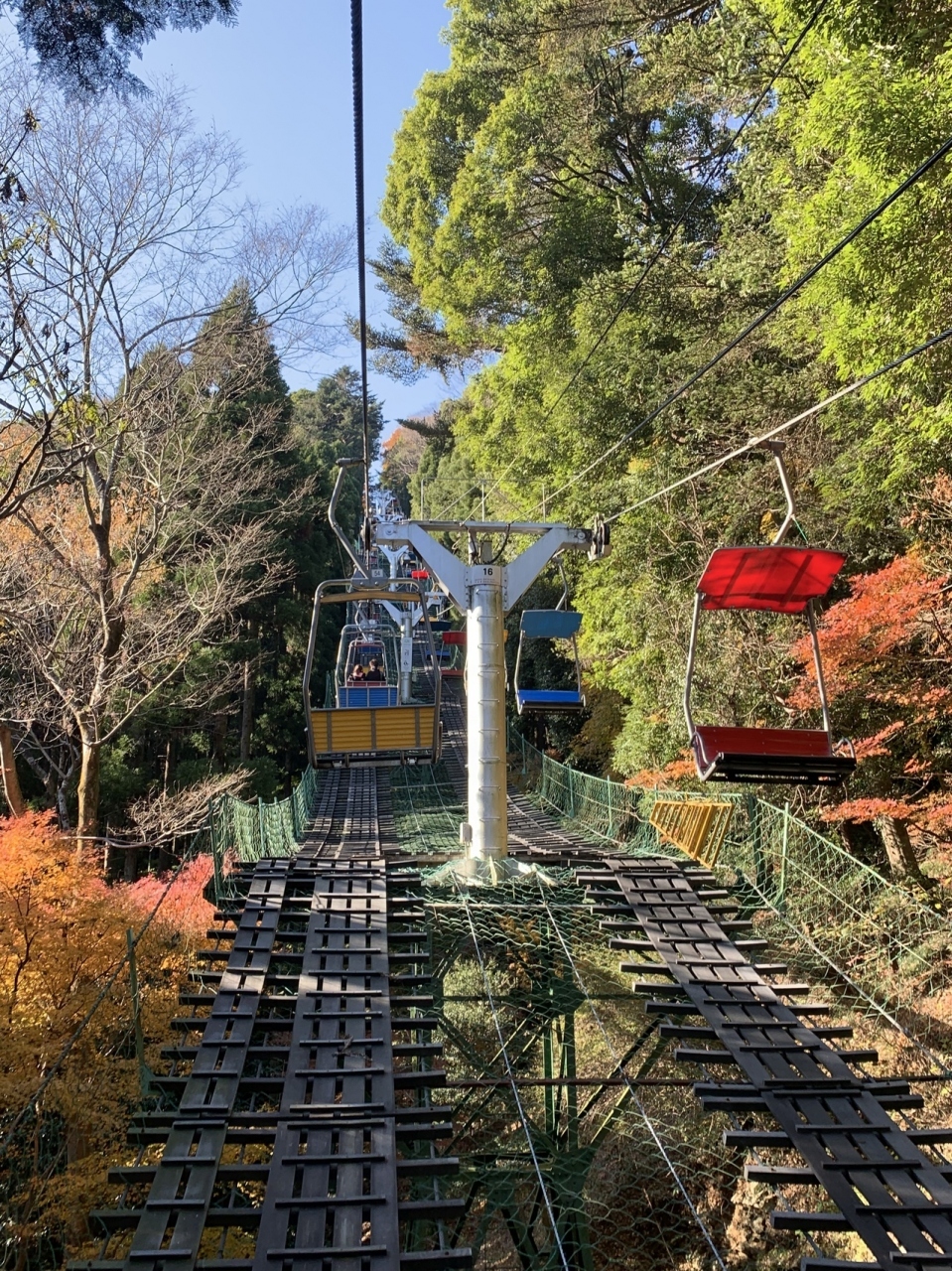 ケーブルカー駅に行くと高尾山中腹までケーブルカーとリフトの乗り場があり、ケーブルカーの発車まで少し時間があったのと天気が良かったので登りはリフトで行きました。