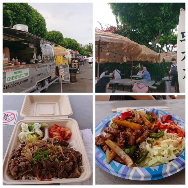 韓国料理のフードワゴンが立ち並ぶエリアで美味しいプレートランチを食べました。安くて美味しいのでオススメです。