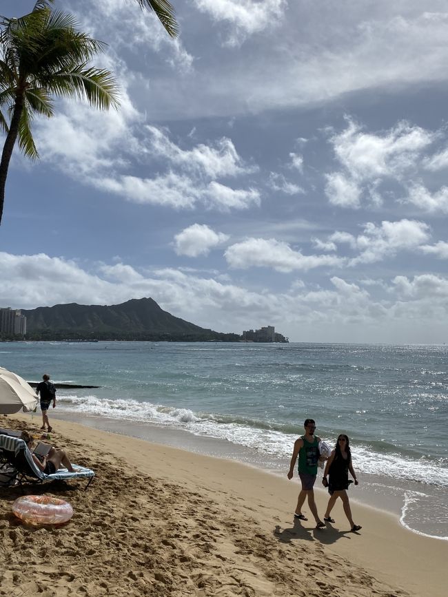 曇り空のワイキキビーチ<br />午前中はちょっと寒い、昼過ぎから高くなります。<br />天気は悪くないけど、気温が低い。<br />今朝は寒すぎでしたが。