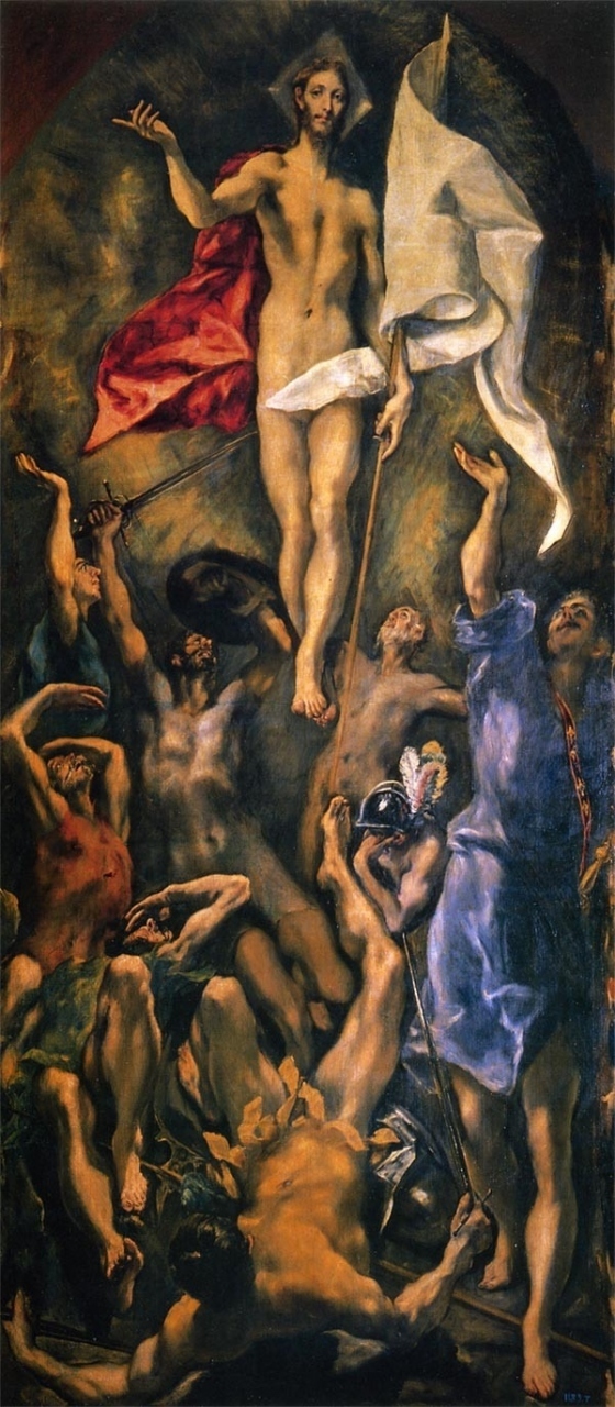 グレコ1610　ｘｘ「キリストの復活」プラド美術館所蔵<br />＃2012年マドリード旅行時、プラド美術館を訪問・鑑賞した。　<br />磔刑に処され絶命し石墓に埋葬された主イエスの亡骸が、三日後の早朝、死に勝利し復活を遂げる、「キリストの復活」で、画面上部に配される勝利の旗を持ち復活した主イエスの瞬間の静寂すら感じさせる神々しい姿。<br />