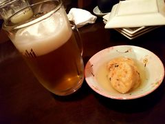 乾杯のビールと突きだし。