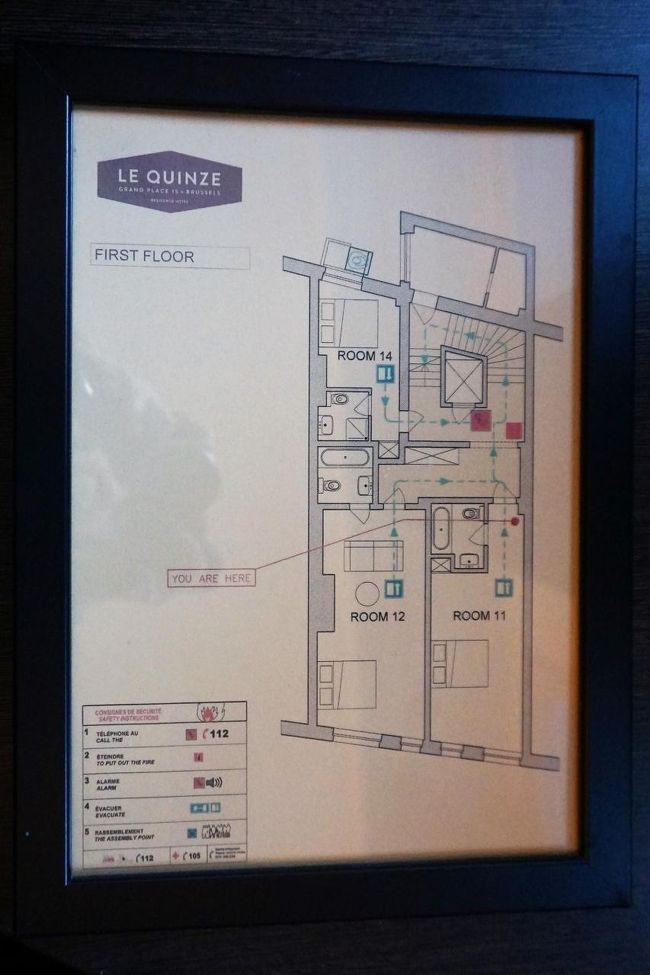 部屋の見取り図。<br />ご覧の通り、1フロアに3部屋だけ。グランプラス・ビューは2部屋のみ。<br />ブラバン侯爵の館全体がホテルではなかった。