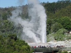 ロトルアは温泉で有名なまちで、
こちらはテ プイアという間欠泉です。
高く噴き上がるのは1日20回くらいで、
周期は一定ではないとガイドさんは言ってました。

