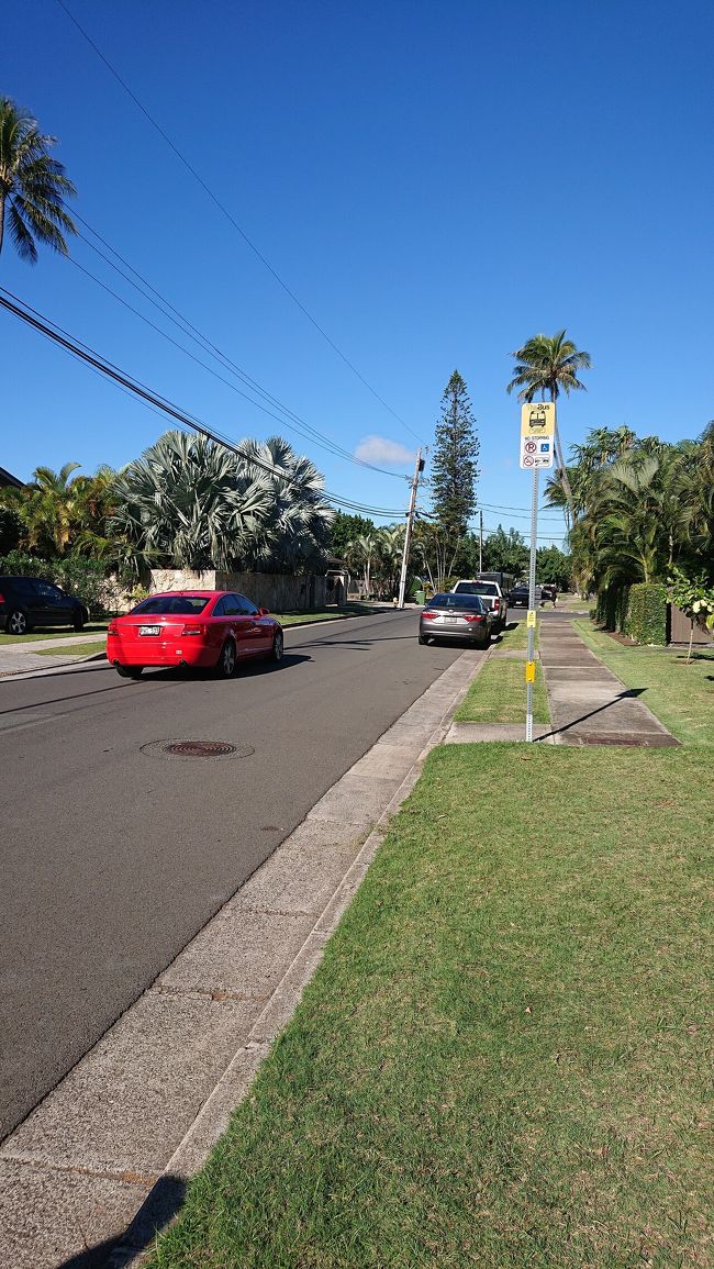 降りたのはカハラゴルフ場のそばです。マラソンのコースにもなっているのでなんだか懐かしい気分で歩きました。