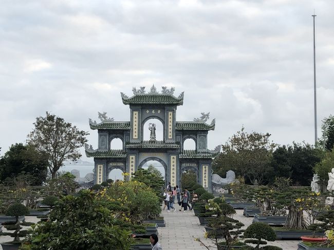 　本堂の前の庭園には盆栽が並びます。