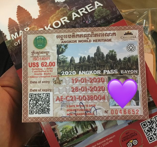 アンコールパス3days 62ドル 。。高いと感じたのは最初だけ。壮大な遺跡を前にすると62ドル。。。感謝しかありません！
