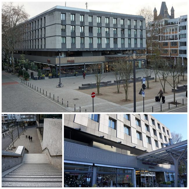 テラスから今夜の宿”モンディアル”に行くには、階段が立ちはだかっていました。なんてこったぁ。（&gt;.&lt;）<br />意を決して階段を降りようとした時、通りがかったオジサンがキャリーを持ってくれました。<br />Vielen Dank !