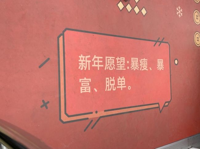 「新年の望み：すごく痩せて、すごく富んで、一人を脱する。」<br /><br />望みは万国共通なのか・・・