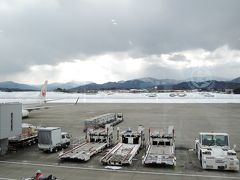 香川県高松空港
羽田空港から1時間、高松空港に着きました。大寒波の影響で高松空港も雪です。
「さぬき」の文字も寒そうです。