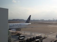 福岡空港に到着。
搭乗機はスタアラ塗装のB777-200、残念ながらまだ旧仕様のシートでした。