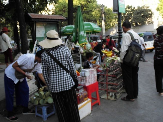 出店　かごの中に一杯の野鳥　つばめもいたりして<br />売ってるそうです。<br />鳥を放すと悪事が帳消しになるとか<br />女性が買って放してました。<br />この鳥たち　野鳥ですから　もともとタダ！<br />うまい商売です。