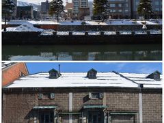 窓から眺める小樽運河。
雪あかりの路の残骸がちらり見えます。
でも人通りはなくって、閑散。
･･･
下は、小樽運河から眺める小樽倉庫№１。
夏にはテラス席も出来て
外でビールが飲めますよ～♪
