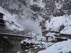 させ、面白おかしく進んでいったところで、

おサルさんのいる「地獄谷温泉」へ。
…何やら、湯気が吹きあがっているヨ？