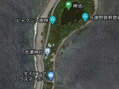 上から見るとこんな感じ
岬の海岸から数十メートル、標高も僅かな場所に淡水池が存在します
伊豆の７不思議と言われる

ビャクシンというヒノキ科の国の天然記念物が、池の周りをぐるりと自然群生しており、これまた不思議
