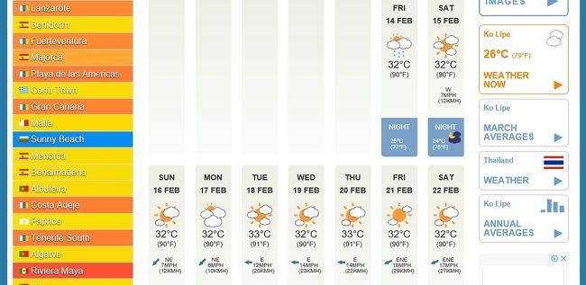 ☆リペ島の天気予報 (２/１4発表)<br /><br />※https://www.holiday-weather.com/ko_lipe/forecast/　より<br /><br />出発前の天気予報よりは好転してきましたが<br />それでも例年より雲マークが多い感じ。<br />この予報が見ながらアイランドホッピングの計画を立てます。<br />この日は午後１時から送別会なので除外ですが<br />明日以降なら風が強くなる２０日前までが良いものの<br />快晴マークが無い(－－〆)。<br />