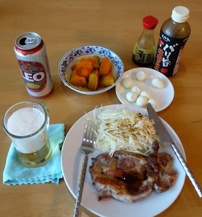 12日　　夕食<br />ステーキ　ウズラ卵　カボチャ煮　