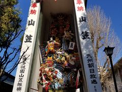 チェックインまで散策へ。
櫛田神社に飾られていました。博多山笠大きいね！
