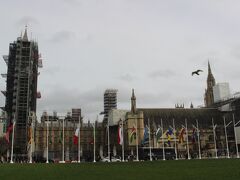 ウェストミンスター寺院のすぐ近くに、国会議事堂。
議会の国、イギリスの政治の中心です。
ビックベンは残念ながら工事中でした。