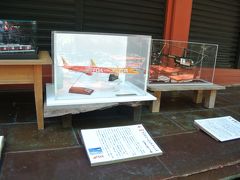 静岡は模型・プラモデルで有名で、数々のプラモデルが奉納され、神楽殿の縁側（のようなところ）に展示してありました。

これはフジドリームエアラインの飛行機の模型です。