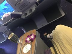 タイ航空にて羽田空港より出発。ビジネスクラスにてウェルカムドリンクのシャンパンを頂きました