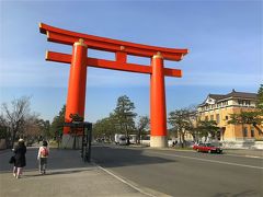 15：45、平安神宮の大鳥居にやって来ました。
コロナの影響で京都の観光地も閑散としています。
この時点で既に外国人の入国制限が始まっており、
外国人観光客が日本へ入ることはほぼ不可能になりました。

http://www.heianjingu.or.jp/index.html