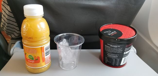 予めチケット代にバウチャーが組み込まれていたので、ヌードルとオレンジジュースを頼みました。