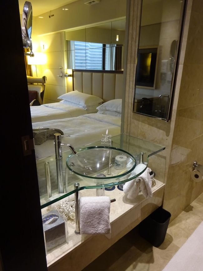 洗面所と寝室はガラスで仕切られており、ブラインドで目隠しをすることができます。