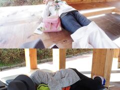 武寧陵は紅葉が盛りだったが、山城歩きで疲れて、お昼寝。
世界遺産でのお昼寝、何ヶ所目？(お互いに盗撮するな！)
小一時間して目が覚めたらそばに女人が。
「よかったら宋山里古墳群展示館を案内しましょう。」
日本人の学芸員さんが立っていた。
学芸員さんの、百済愛あふれる話は面白く、写真を撮り忘れるほど聞き入った。
埋葬方法や、古墳構造など、百済と日本が結ばれていたことがよくわかる。
古墳マニアの夫隊員も、満足、満足。