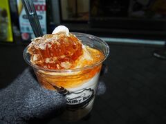 ハチの巣がのったソフトクリームが食べてみたくて！
見つけて即購入しました。幸せ～！寒いけど！