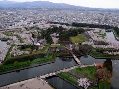 五稜郭公園に着き、まずは桜の咲き具合を見ようと思い、五稜郭タワーへ登ってみることにした。
新しくなってからは二度目の登郭だ。
上から眺めてみれば、変わらぬ美しい星形は健在だった。