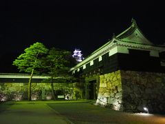 追手門越しの高知城天守。いい感じでライトアップされています。これは・・・