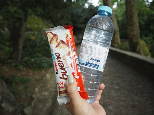 ペナ宮殿のレストランくらいしかご飯を食べれる場所がなく、<br />自販機でお菓子と水を購入して凌ぎます。