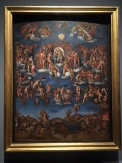 システィーナ礼拝堂の正面フレスコ画の模写画。<br />＊たまたま、ニューヨーク・メトロポリタン美術館を訪問時（2017年）、同美術館で企画展「ミケランジェロ展」が開催されていたので、訪問した時の出品作品にあったものですが、参考にこちらにも掲示した。<br />Marcello Venusti 作1549年　「最後の審判」ナポリ・カポディモンテ美術館所蔵<br />＊Last Judgement is a 1549 tempera on panel painting by Marcello Venusti after Michelangelo's Sistine Chapel The Last Judgement (1541). It is now in the National Museum of Capodimonte in Naples.<br /><br />It was commissioned by cardinal Alessandro Farnese, who wanted a copy of Michelangelo's work for his family collection. It was moved to Naples with the rest of the collection at the end of the 18th century.