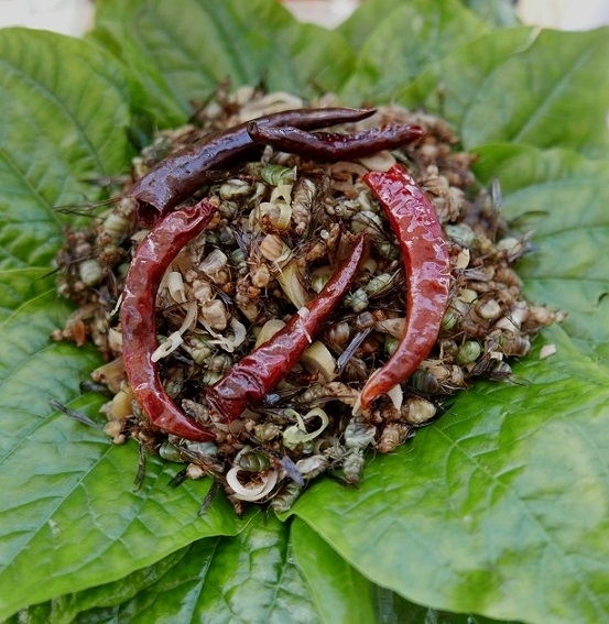 カイモッデーン．．．蟻とアリの卵炒め一休は食べません×．．．上には赤胡椒