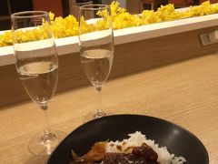 ＜サクララウンジ＞

旅の出発には、やっぱりこのカレー♪
お肉たっぷりで美味しい！

もちろん日本酒２種類とともに。