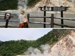 さっき停めていた『地獄谷』の駐車場から『大湯沼』の駐車場にきました
車で5分です。

夫の当初の予定では『大湯沼』は立ち寄る予定はなっかったのですが
駐車場の係員さんに「『地獄谷』に負けない名所です。駐車料金一括で含まれるので、是非寄って行って下さい」と、猛アピールされて寄ってみました。