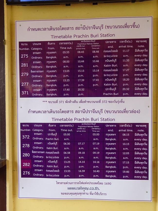 プラチンブリー 駅<br /><br />帰りの列車の時間もチェックも忘れずに。