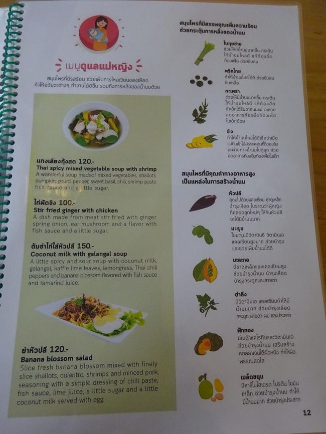 アバイブーベ病院　プラチンブリー <br /><br />レストラン<br />メニュー<br />育児中のママ向けのメニュー？