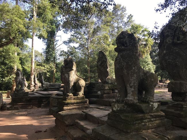 テラスに上がる階段の両側に獅子が立っている。どちらも綺麗に残っている。