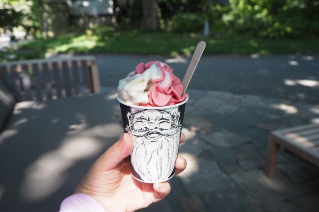 やっと庭園をひと回り。<br />NAYA　CAFEからソフトクリームを買ってきました。<br />ミルクと野イチゴのミックス。<br />酸味と甘さが絶妙。おいしい！<br /><br />約３時間、ゆっくり花々を堪能し、最後はソフトクリームで〆ました。<br />予想以上に観光客が来ていてビックリでした。<br />広い庭園でコロナにかかるとは思えないけど、新生活様式のマナーとして皆さんマスクをしていました。<br /><br />花園で他人がいないときに、マスクを外して深呼吸。<br />新鮮な空気と甘い柔らかな香りを吸い込み、気分をリフレッシュしました。
