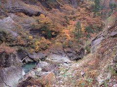 峠の帰り道に立ち寄ったのが太良峡。白神山地から湧く渓流を集めた峡谷美は、巨岩と紅葉が調和し、静寂とした自然って感じでした。気温の低い渓谷だからこそ色付きが鮮やかなのだそうだけど、斎藤さんが言うには、冷夏でなければもっと綺麗だったらしい。