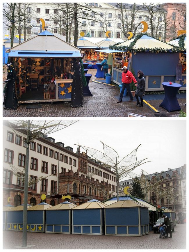 教会に突き当たったら左へ。<br />シュロスプラッツにクリスマス・マーケットの屋台が並んでいました！<br /><br />屋台、10年前と変わってな～い。<br />でもね、今日はあの時閉まっていた屋台が開いてるよ ♪
