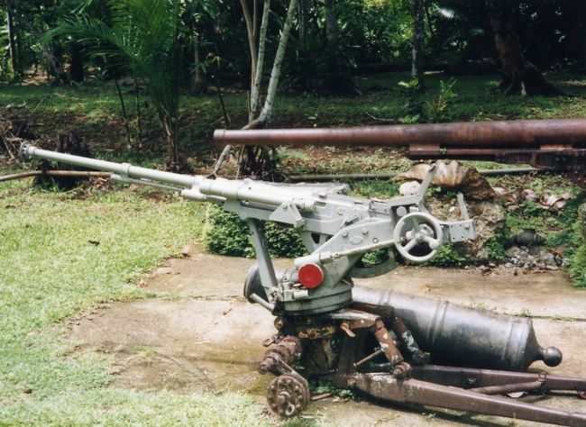 25ミリ単装機関砲やカノン砲も置かれていました。地面に転がっているのは古い大砲で大戦中のものではなさそうです。
