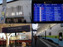 ザルツブルグ中央駅 Salzburg Hbf に到着(左上)、、
列車内に売店・食堂車もあるのですが、物価の高いヨーロッパ、、
駅構内のスーパーSPARでランチ用のサンドイッチを購入

ハルシュタットへのチケットは日本で予約・発券済み
(ザルツブルグやウィーンから直通列車はなく、ハルシュタットを訪れる場合は
乗り換えが必要)
ザルツブルグ駅10:12発のRailjetを予約しました、、
流石はOBB、、駅の電光表示板も早めに表示されています(右上)
出発ホームに余裕を持って到着、、
OBBの運行時間は ほぼ遅れがない事で有名、、
kuritchi予約のRailjetも時間通りに到着、、
スムーズに乗車出来たのですが…

この日のザルツブルグ駅10:12発の列車は3本ある！！
よく見ると…上2つがRailjet(OBBの高速列車)、、
一番上はウィーン空港行き？、2番目はクラーゲンフルトKlagenfurt行き？？
土地カンもないし、、ホームも9番線と6番線と離れている、、
どうやって、スムーズに出発ホームがわかったかというと…