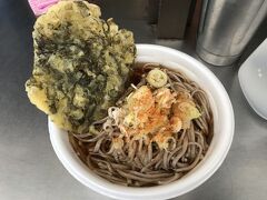 唐揚げが載った蕎麦（名前失念）が看板らしいですが少なくとも地元の駅蕎麦屋では見たことがない野沢菜天蕎麦を頂きました。
野沢菜は漬物のイメージしかありませんが天ぷらもうまい！