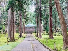 参道の左右は、一面に緑のじゅうたんが敷かれたように美しい苔で覆われています。
奥に拝殿が見えてきました。